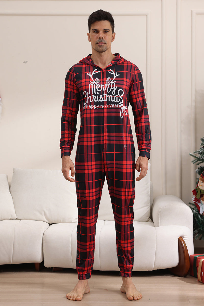 Laden Sie das Bild in den Galerie-Viewer, Roter Merry Christmas Pyjamas für die Familie Kapuzen-Einteiler Pjs Holiday Pyjamas Set