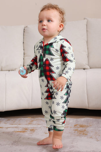 Familie Weihnachten Pyjamas Eltern-Kind Kleidung Niedliche Weihnachtsbaum Kapuze Overall Weihnachten Familie Set