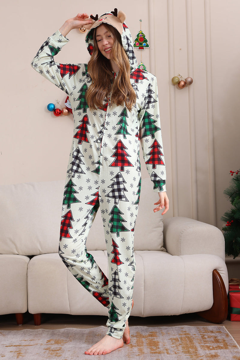 Laden Sie das Bild in den Galerie-Viewer, Familie Weihnachten Pyjamas Eltern-Kind Kleidung Niedliche Weihnachtsbaum Kapuze Overall Weihnachten Familie Set