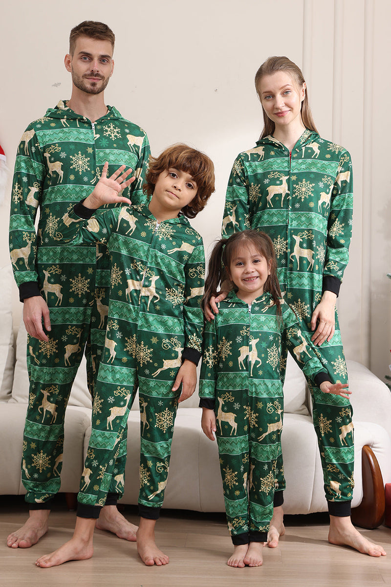 Laden Sie das Bild in den Galerie-Viewer, Dunkelgrünes Pyjama-Set mit Hirsch- und Schneeflockendruck für Männer und Frauen Paare Familie