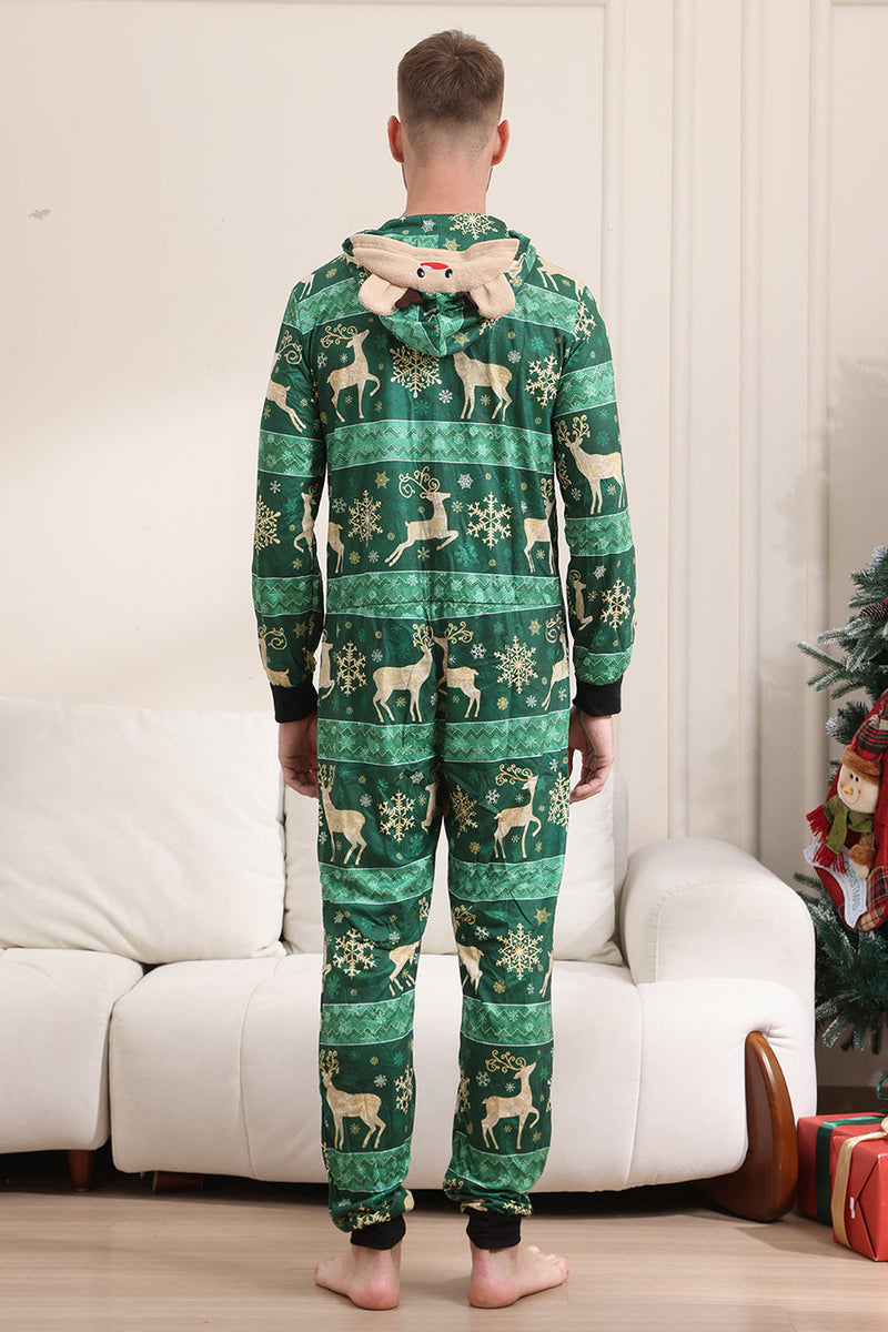 Laden Sie das Bild in den Galerie-Viewer, Dunkelgrünes Pyjama-Set mit Hirsch- und Schneeflockendruck für Männer und Frauen Paare Familie