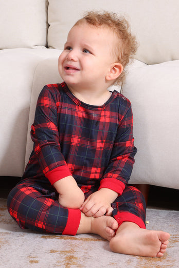 Schwarz Rot Familie Passende Pyjamas Erwachsene Kinder Baby Tops und Karierte Hosen Weihnachten Pyjama Set