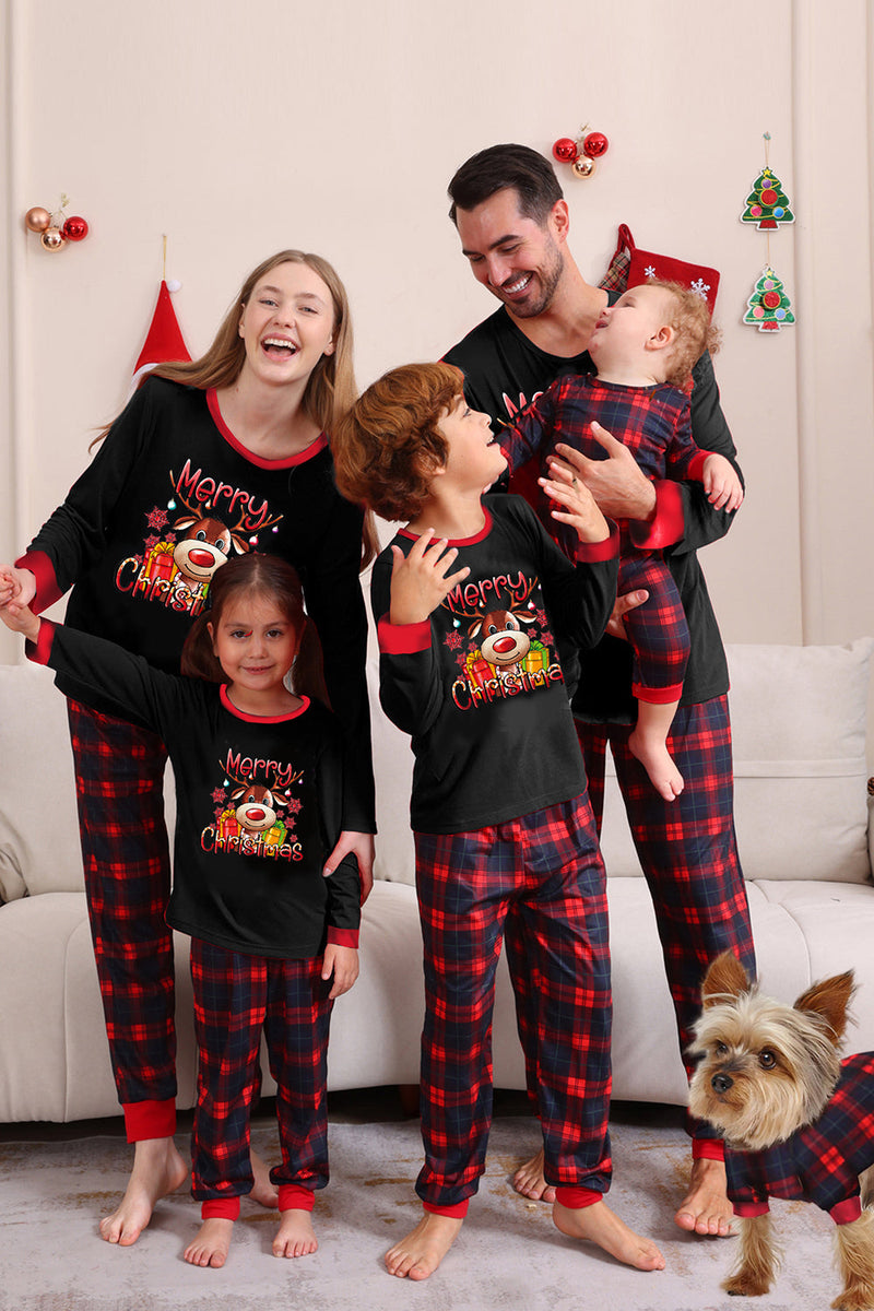 Laden Sie das Bild in den Galerie-Viewer, Schwarz Rot Familie Passende Pyjamas Erwachsene Kinder Baby Tops und Karierte Hosen Weihnachten Pyjama Set