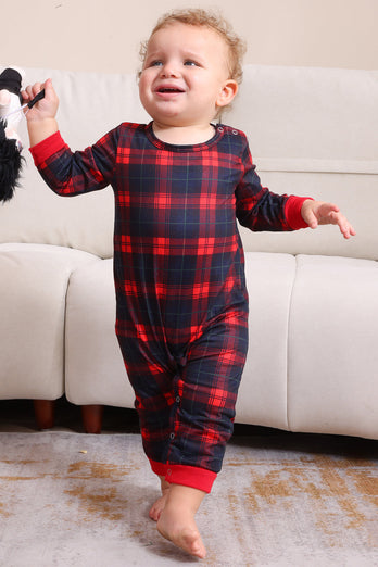 Schwarz Rot Familie Passende Pyjamas Erwachsene Kinder Baby Tops und Karierte Hosen Weihnachten Pyjama Set