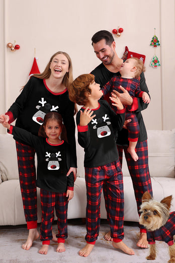 Schwarz Rot Familie Passende Pyjamas Erwachsene Kinder Baby Tops und Karierte Hosen Weihnachten Pyjama Set