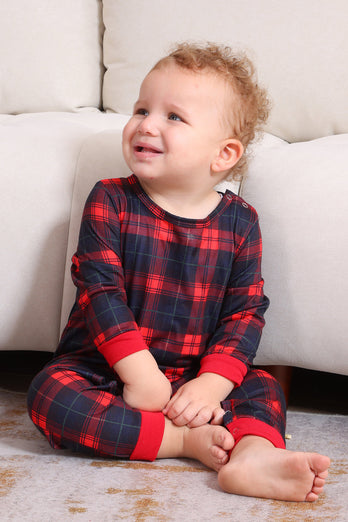 Schwarz Rot Familie Passende Pyjamas Erwachsene Kinder Baby Tops und Karierte Hosen Weihnachten Pyjama Set