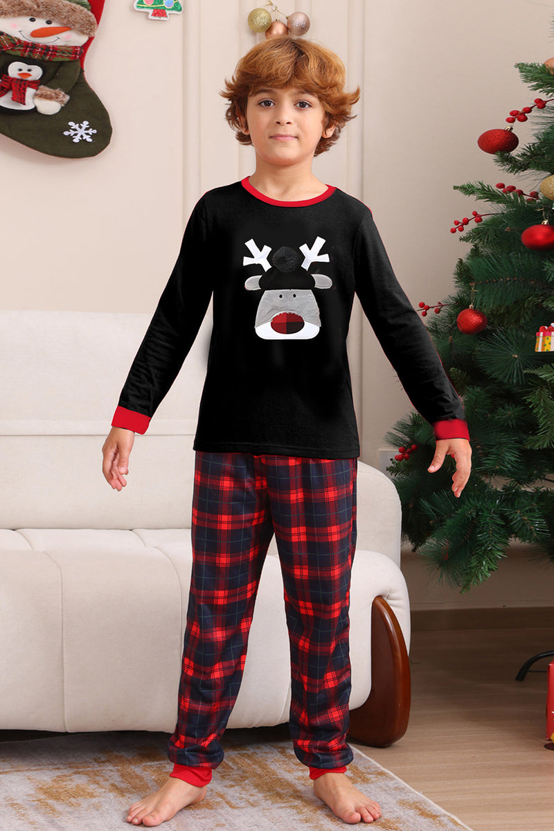Laden Sie das Bild in den Galerie-Viewer, Schwarz Rot Familie Passende Pyjamas Erwachsene Kinder Baby Tops und Karierte Hosen Weihnachten Pyjama Set