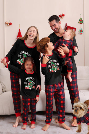 Schwarz Rot Familie Passende Pyjamas Erwachsene Kinder Baby Tops und Karierte Hosen Weihnachten Pyjama Set