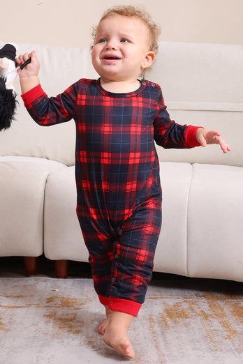 Schwarz Rot Familie Passende Pyjamas Erwachsene Kinder Baby Tops und Karierte Hosen Weihnachten Pyjama Set