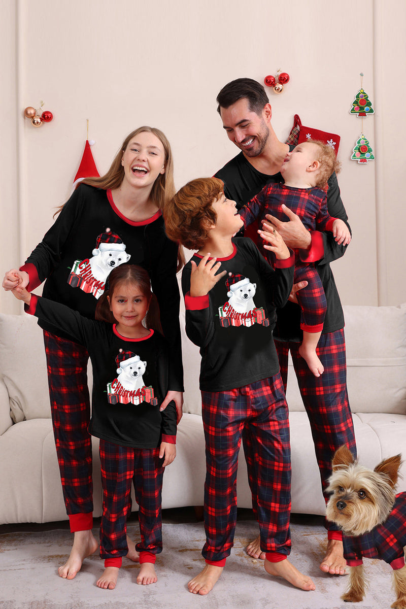 Laden Sie das Bild in den Galerie-Viewer, Schwarz Rot Familie Passende Pyjamas Erwachsene Kinder Baby Tops und Karierte Hosen Weihnachten Pyjama Set