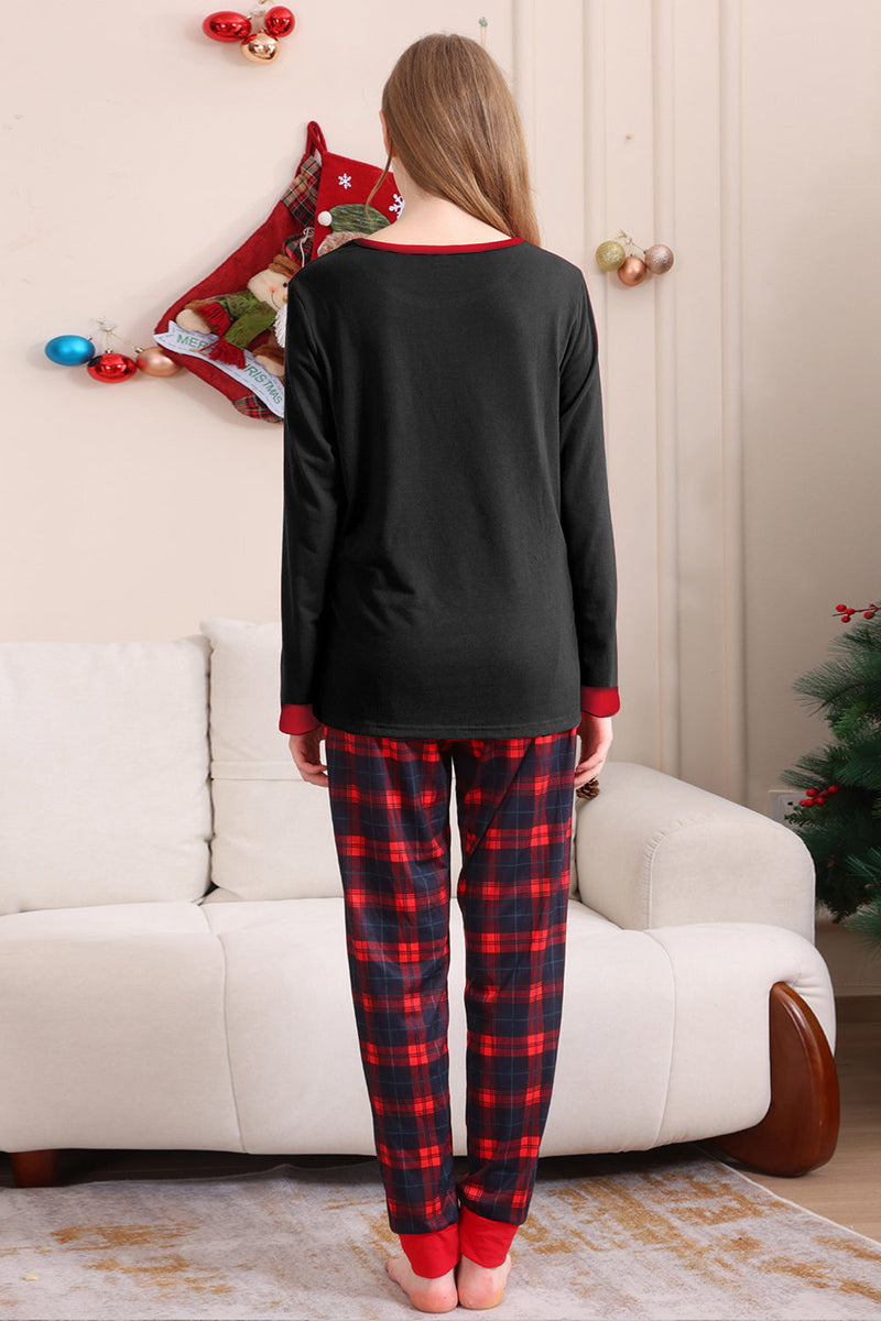 Laden Sie das Bild in den Galerie-Viewer, Schwarz Rot Familie Passende Pyjamas Erwachsene Kinder Baby Tops und Karierte Hosen Weihnachten Pyjama Set