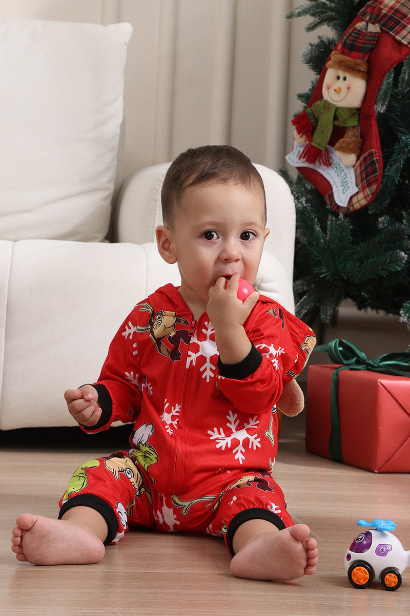 Laden Sie das Bild in den Galerie-Viewer, Passender Onesie für Frauen Männer Familie Kapuzen Roter Pyjama Einteiliges Weihnachtspyjama-Set