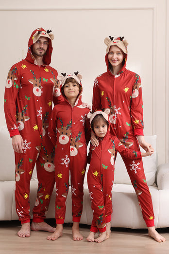 Passender Onesie für Frauen Männer Familie Kapuzen Roter Pyjama Einteiliges Weihnachtspyjama-Set