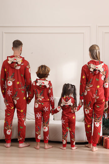 Passender Onesie für Frauen Männer Familie Kapuzen Roter Pyjama Einteiliges Weihnachtspyjama-Set