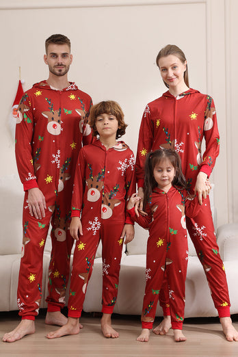 Passender Onesie für Frauen Männer Familie Kapuzen Roter Pyjama Einteiliges Weihnachtspyjama-Set