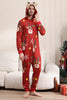 Laden Sie das Bild in den Galerie-Viewer, Passender Onesie für Frauen Männer Familie Kapuzen Roter Pyjama Einteiliges Weihnachtspyjama-Set