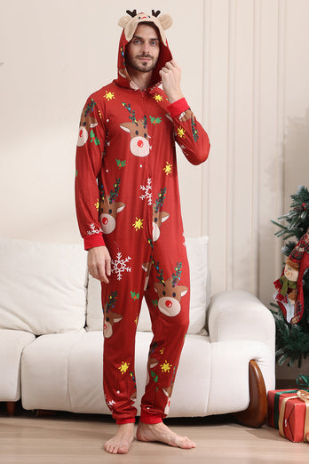 Passender Onesie für Frauen Männer Familie Kapuzen Roter Pyjama Einteiliges Weihnachtspyjama-Set