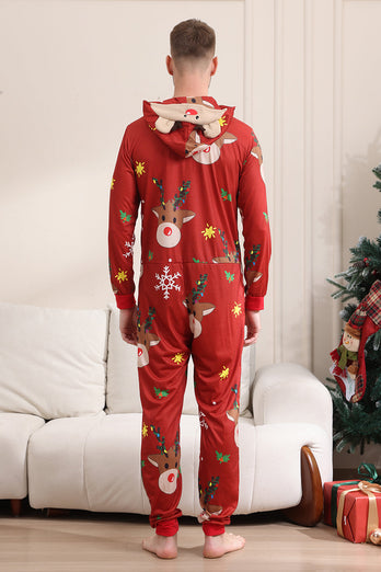 Passender Onesie für Frauen Männer Familie Kapuzen Roter Pyjama Einteiliges Weihnachtspyjama-Set