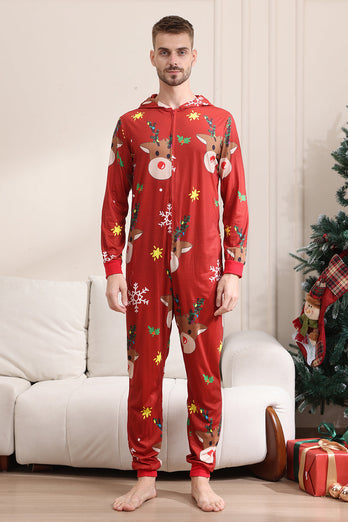 Passender Onesie für Frauen Männer Familie Kapuzen Roter Pyjama Einteiliges Weihnachtspyjama-Set