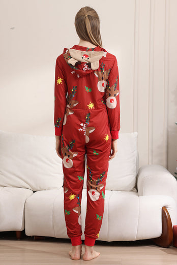 Passender Onesie für Frauen Männer Familie Kapuzen Roter Pyjama Einteiliges Weihnachtspyjama-Set