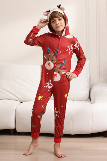 Passender Onesie für Frauen Männer Familie Kapuzen Roter Pyjama Einteiliges Weihnachtspyjama-Set