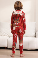 Laden Sie das Bild in den Galerie-Viewer, Passender Onesie für Frauen Männer Familie Kapuzen Roter Pyjama Einteiliges Weihnachtspyjama-Set