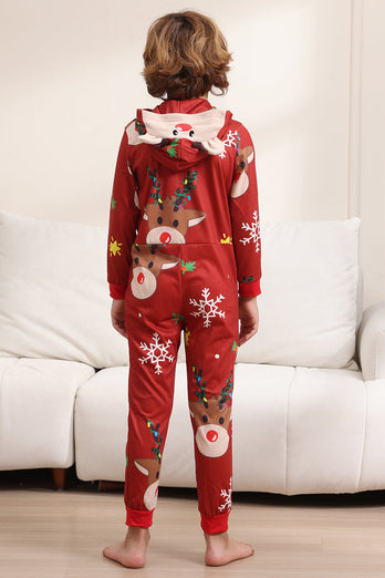 Passender Onesie für Frauen Männer Familie Kapuzen Roter Pyjama Einteiliges Weihnachtspyjama-Set