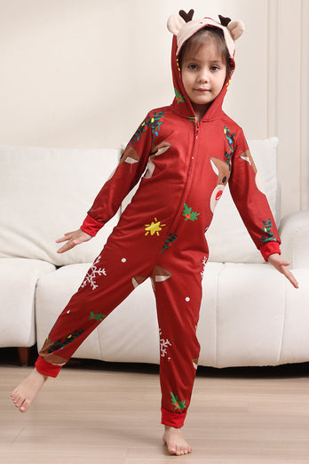 Passender Onesie für Frauen Männer Familie Kapuzen Roter Pyjama Einteiliges Weihnachtspyjama-Set