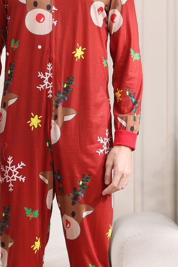 Passender Onesie für Frauen Männer Familie Kapuzen Roter Pyjama Einteiliges Weihnachtspyjama-Set