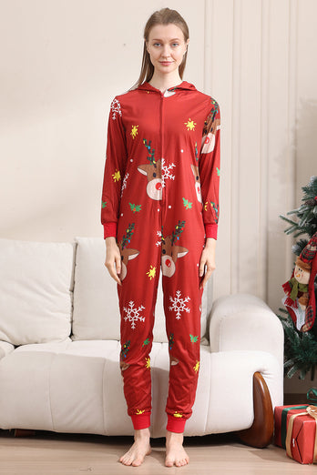 Passender Onesie für Frauen Männer Familie Kapuzen Roter Pyjama Einteiliges Weihnachtspyjama-Set