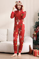 Laden Sie das Bild in den Galerie-Viewer, Passender Onesie für Frauen Männer Familie Kapuzen Roter Pyjama Einteiliges Weihnachtspyjama-Set