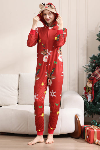 Passender Onesie für Frauen Männer Familie Kapuzen Roter Pyjama Einteiliges Weihnachtspyjama-Set