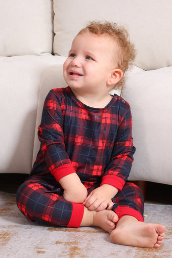 Schwarz Rot Familie Passende Pyjamas Erwachsene Kinder Baby Tops und Karierte Hosen Weihnachten Pyjama Set