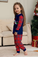 Laden Sie das Bild in den Galerie-Viewer, Rotes Marineblaues Langärmeliges Kariertes Hosen Weihnachtspyjama-Set