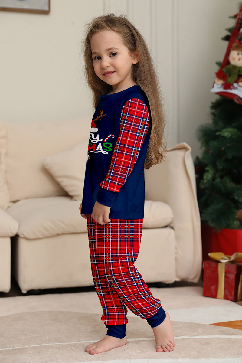 Laden Sie das Bild in den Galerie-Viewer, Rotes Marineblaues Langärmeliges Kariertes Hosen Weihnachtspyjama-Set