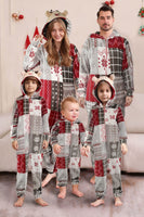 Laden Sie das Bild in den Galerie-Viewer, Grau-roter Einteiliger Familienpyjama mit Schneeflocken-Druck