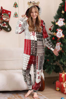 Laden Sie das Bild in den Galerie-Viewer, Grau-roter Einteiliger Familienpyjama mit Schneeflocken-Druck