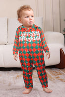 Laden Sie das Bild in den Galerie-Viewer, Grün Rot Einteiliger Karo-Pyjama mit Schneeflocken-Druck Passender Familienpyjama