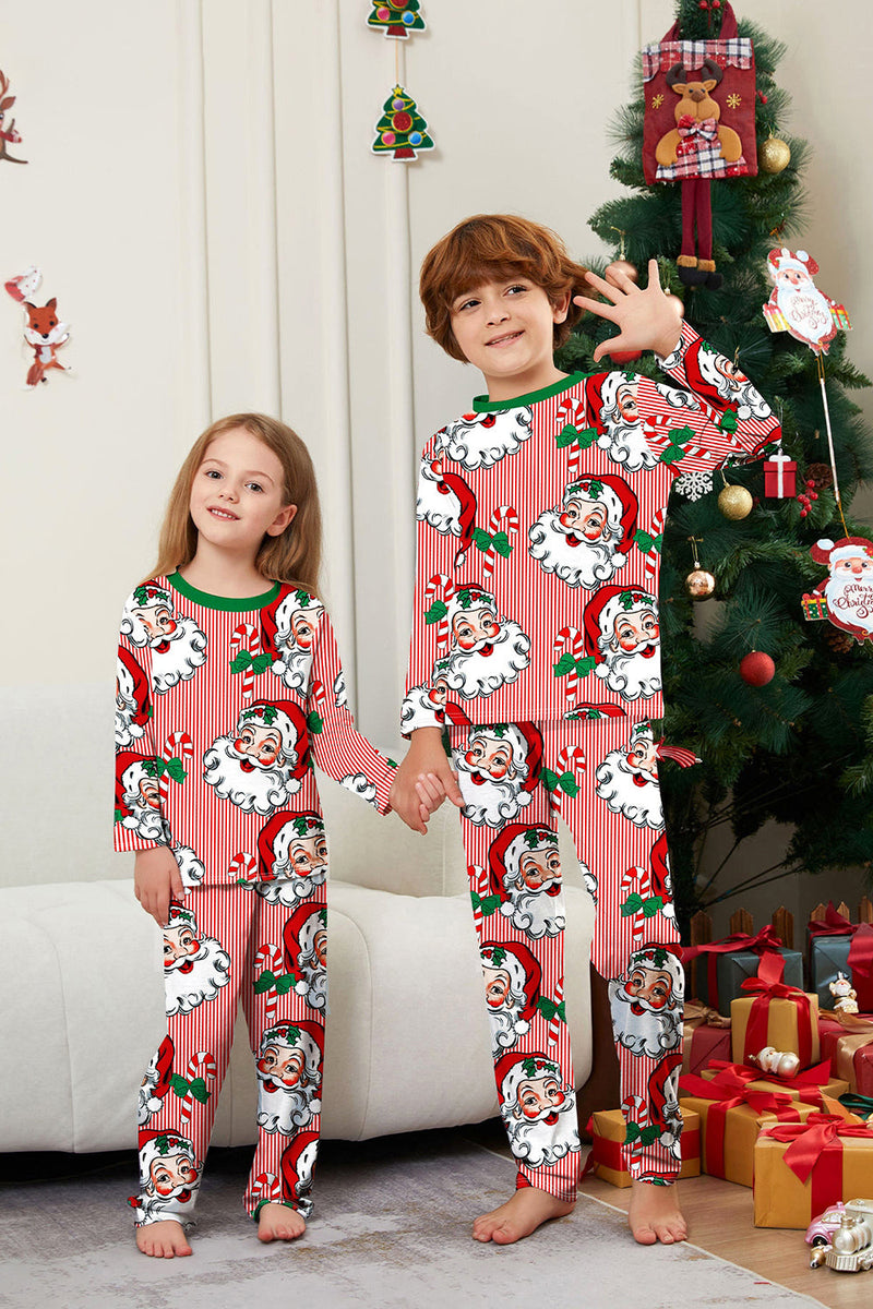 Laden Sie das Bild in den Galerie-Viewer, Rot Gestreiftes Langärmeliges Bedrucktes Weihnachtspyjama-Set