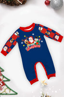 Laden Sie das Bild in den Galerie-Viewer, Dunkelblaues Kariertes Hosen-Set mit bedruckten langärmeligen Weihnachtspyjamas