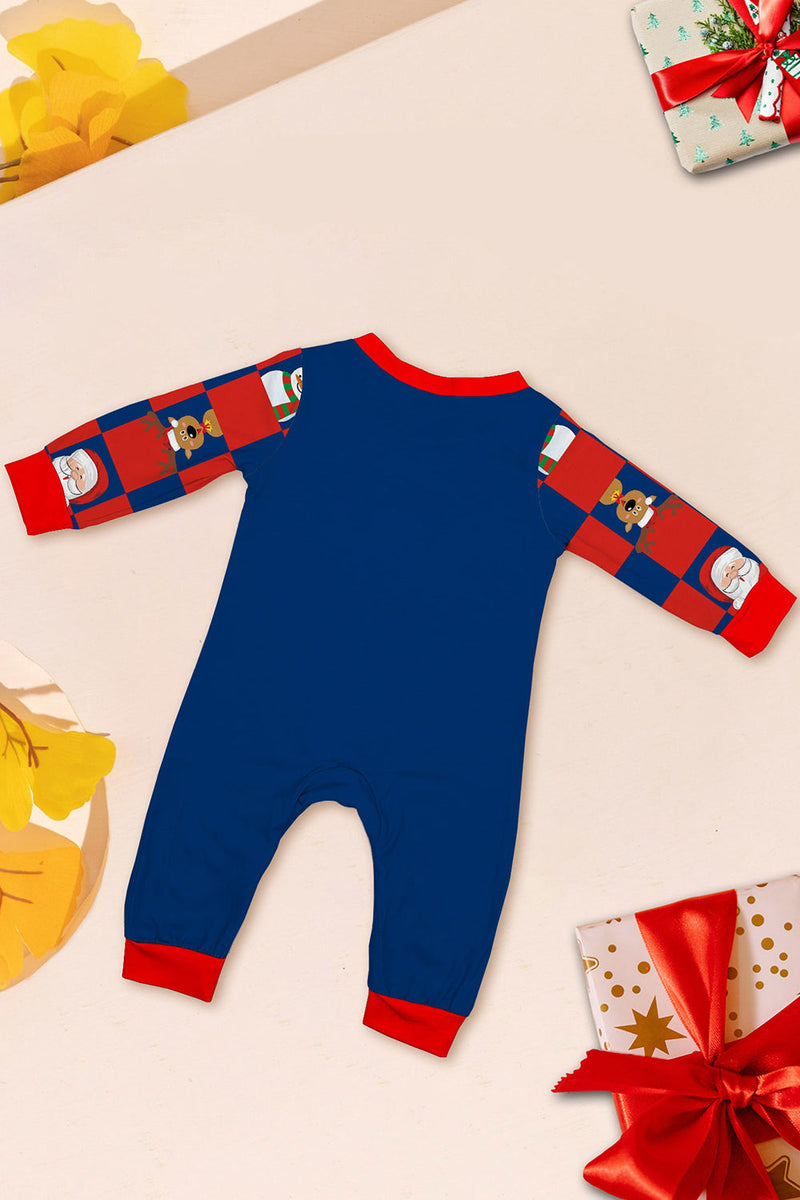 Laden Sie das Bild in den Galerie-Viewer, Dunkelblaues Kariertes Hosen-Set mit bedruckten langärmeligen Weihnachtspyjamas