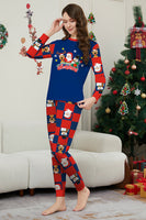 Laden Sie das Bild in den Galerie-Viewer, Dunkelblaues Kariertes Hosen-Set mit bedruckten langärmeligen Weihnachtspyjamas