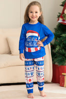 Laden Sie das Bild in den Galerie-Viewer, Blaues Bedrucktes Langärmeliges Weihnachtspyjama-Set