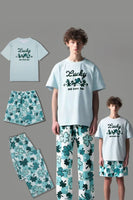 Laden Sie das Bild in den Galerie-Viewer, Hellblauer Bedruckter Kurzarm-Pyjama für die Familie