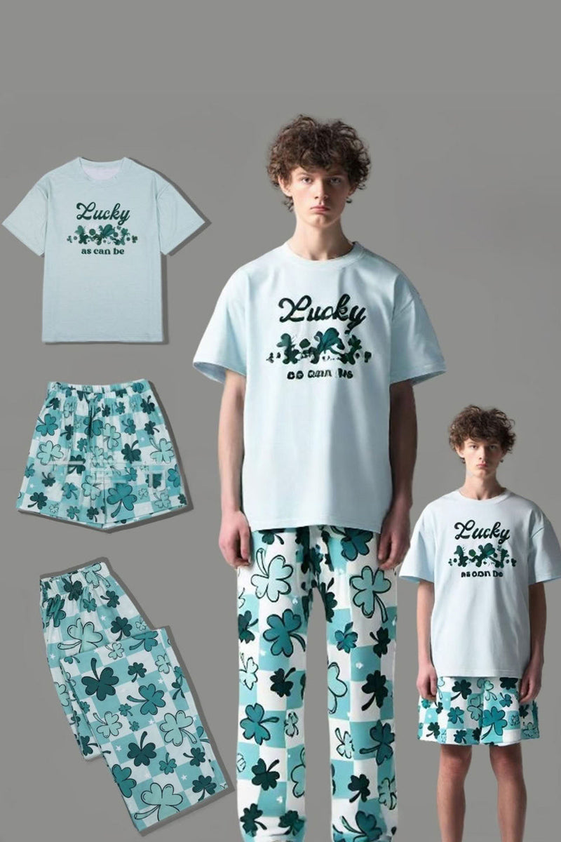 Laden Sie das Bild in den Galerie-Viewer, Hellblauer Bedruckter Kurzarm-Pyjama für die Familie