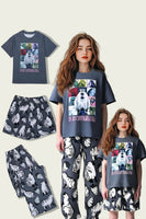 Laden Sie das Bild in den Galerie-Viewer, Dunkelgrauer Kurzärmeliger Familienpyjama mit Tierdruck