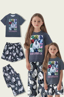 Laden Sie das Bild in den Galerie-Viewer, Dunkelgrauer Kurzärmeliger Familienpyjama mit Tierdruck