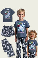 Laden Sie das Bild in den Galerie-Viewer, Dunkelgrauer Kurzärmeliger Familienpyjama mit Tierdruck