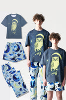 Laden Sie das Bild in den Galerie-Viewer, Grau Blau Bedruckter Leuchtender Passender Familienpyjama