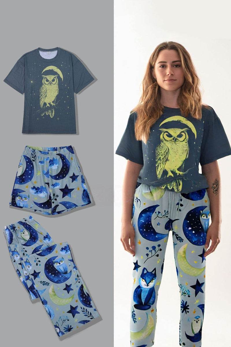 Laden Sie das Bild in den Galerie-Viewer, Grau Blau Bedruckter Leuchtender Passender Familienpyjama